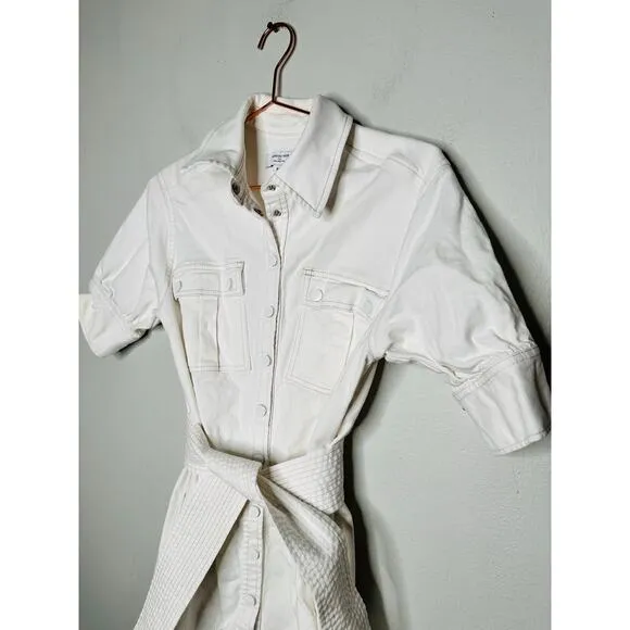 MARISSA WEBB White Denim Wide Belt Shirt Short Sleeve Mini Dress Size 8