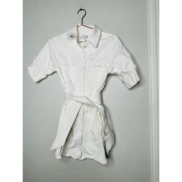 MARISSA WEBB White Denim Wide Belt Shirt Short Sleeve Mini Dress Size 8