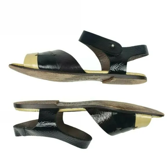 MARNI Colorblock Patent Leather Flat Sandals EU 37