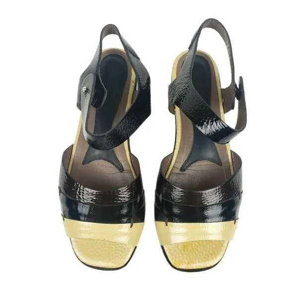 MARNI Colorblock Patent Leather Flat Sandals EU 37