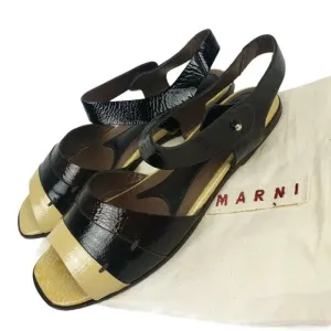 MARNI Colorblock Patent Leather Flat Sandals EU 37
