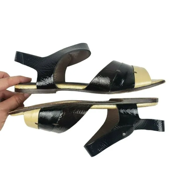 MARNI Colorblock Patent Leather Flat Sandals EU 37