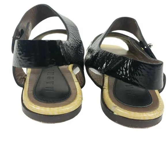 MARNI Colorblock Patent Leather Flat Sandals EU 37