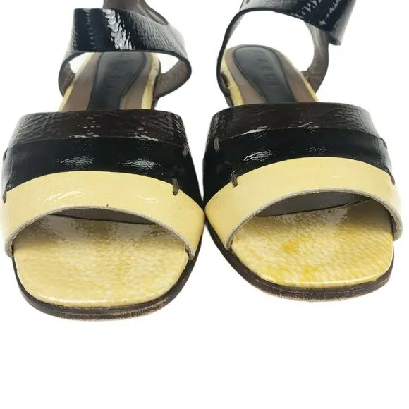 MARNI Colorblock Patent Leather Flat Sandals EU 37