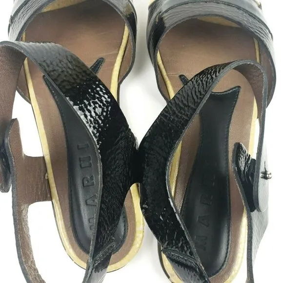 MARNI Colorblock Patent Leather Flat Sandals EU 37