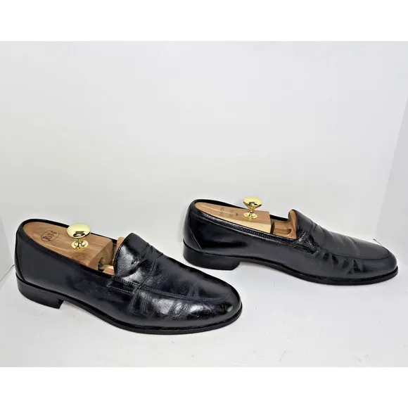 Martin Dingman Black Leather Penny Loafers Dress Shoes Made Italy Mens US 9.5