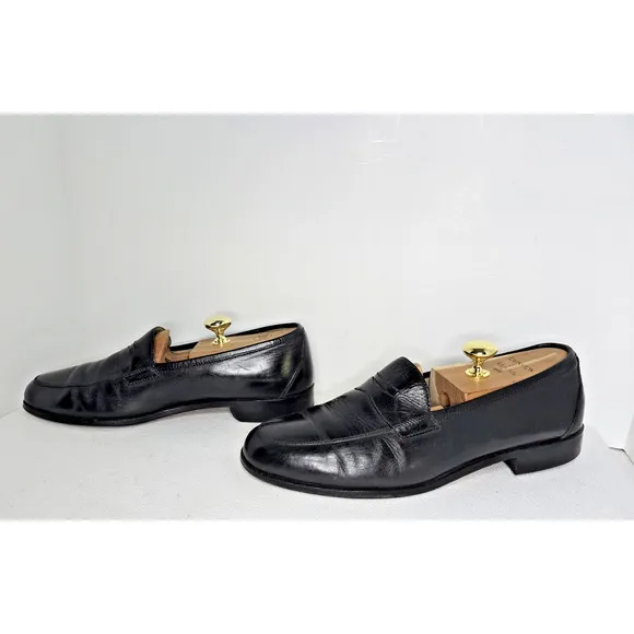 Martin Dingman Black Leather Penny Loafers Dress Shoes Made Italy Mens US 9.5