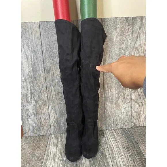 Material Girl Over the Knee High Black Velvet Stretch Boots Women size 5.5