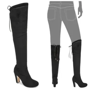 Material Girl Over the Knee High Black Velvet Stretch Boots Women size 5.5