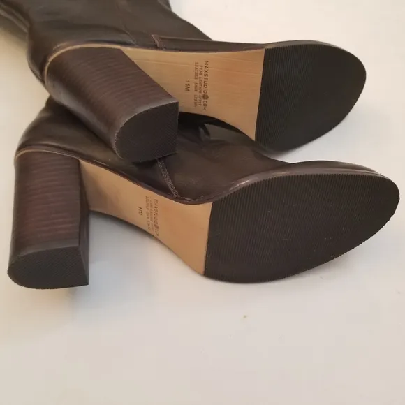 Max Studio Knee High Sock Boots Size 11 High Heels Leather Brown NWOT