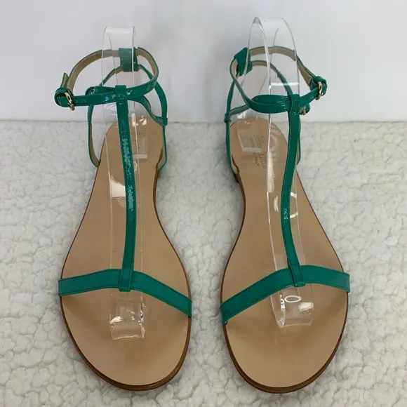MaxMara Women's Turquoise Patent Leather Flat T-Strap Sandals Size 40/10