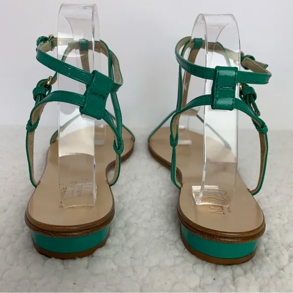 MaxMara Women's Turquoise Patent Leather Flat T-Strap Sandals Size 40/10
