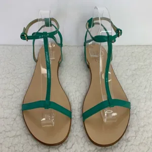 MaxMara Women's Turquoise Patent Leather Flat T-Strap Sandals Size 40/10