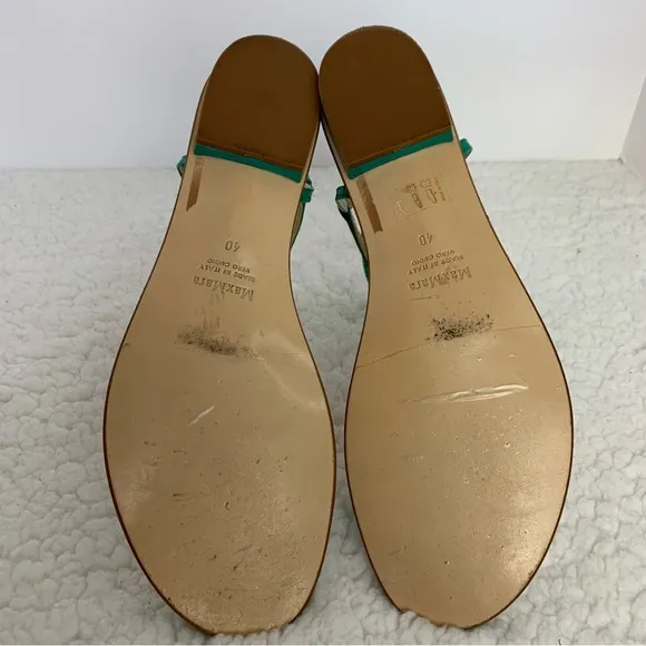 MaxMara Women's Turquoise Patent Leather Flat T-Strap Sandals Size 40/10