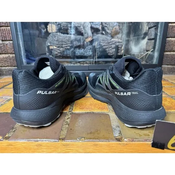 Mens 9 Salomon Pulsar Trail Black Green Athletic Trail Running Hiking Shoes