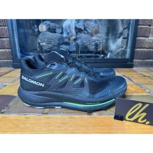 Mens 9 Salomon Pulsar Trail Black Green Athletic Trail Running Hiking Shoes
