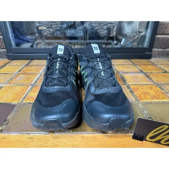 Mens 9 Salomon Pulsar Trail Black Green Athletic Trail Running Hiking Shoes