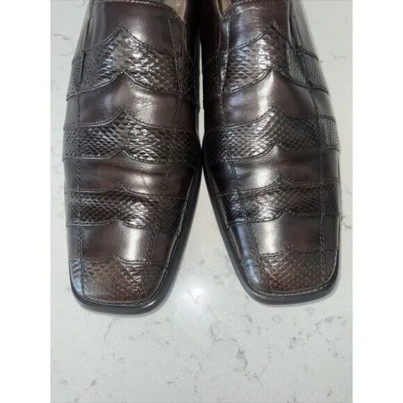 Mens Brown Genuine Snake Skin &amp; Leather Upper Loafers Leather Lining Manmade Sol