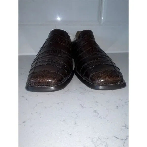 Mens Brown Genuine Snake Skin &amp; Leather Upper Loafers Leather Lining Manmade Sol