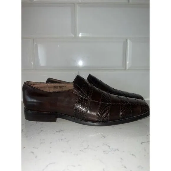 Mens Brown Genuine Snake Skin &amp; Leather Upper Loafers Leather Lining Manmade Sol