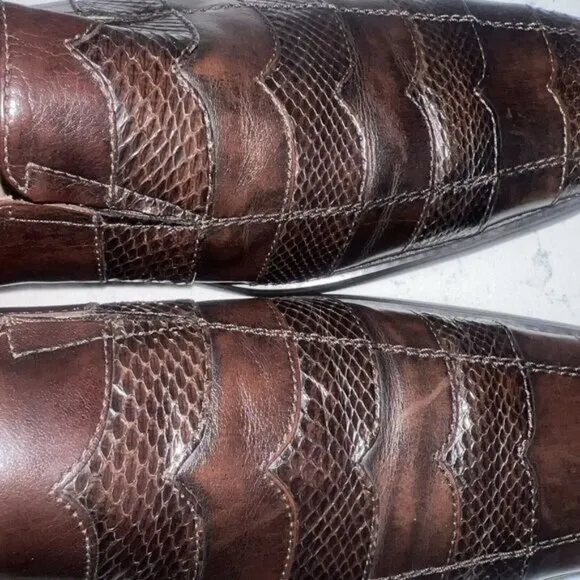 Mens Brown Genuine Snake Skin &amp; Leather Upper Loafers Leather Lining Manmade Sol