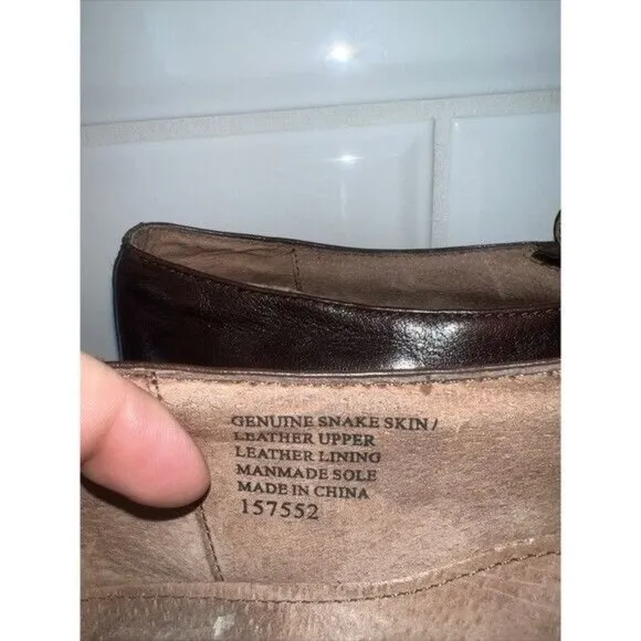 Mens Brown Genuine Snake Skin &amp; Leather Upper Loafers Leather Lining Manmade Sol