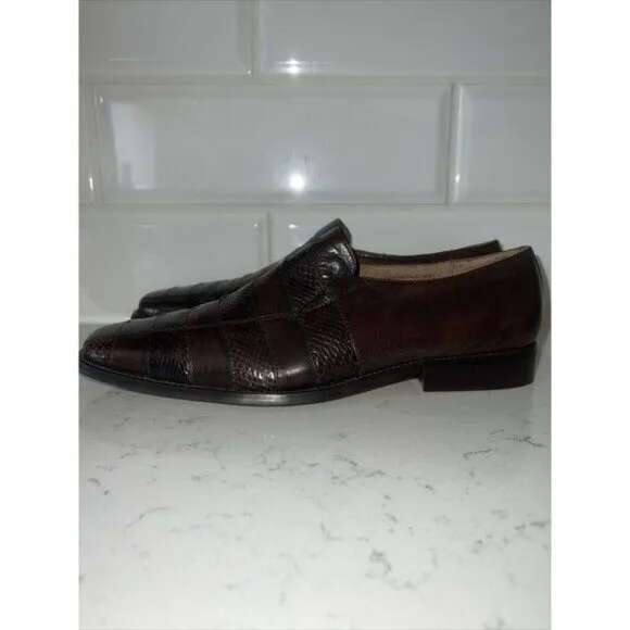 Mens Brown Genuine Snake Skin &amp; Leather Upper Loafers Leather Lining Manmade Sol