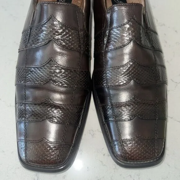 Mens Brown Genuine Snake Skin &amp; Leather Upper Loafers Leather Lining Manmade Sol