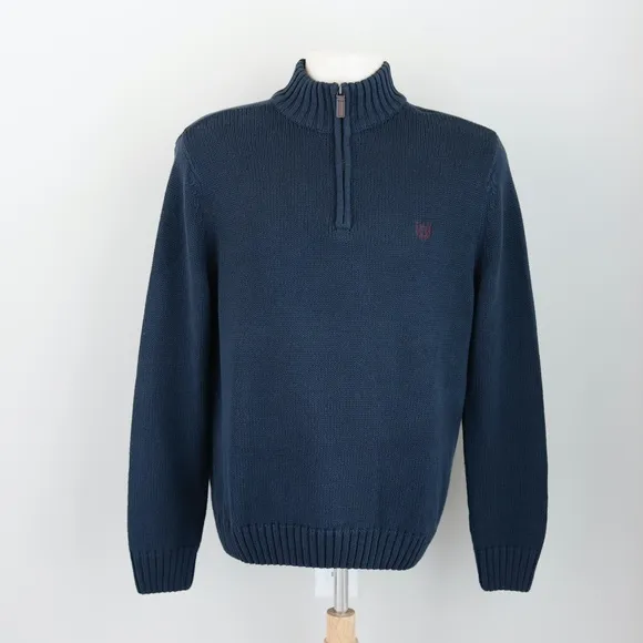 Men's Chaps Mock Turtleneck Pullover Zip Sweater 100 % Cotton Navy Size S/M