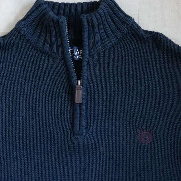 Men's Chaps Mock Turtleneck Pullover Zip Sweater 100 % Cotton Navy Size S/M