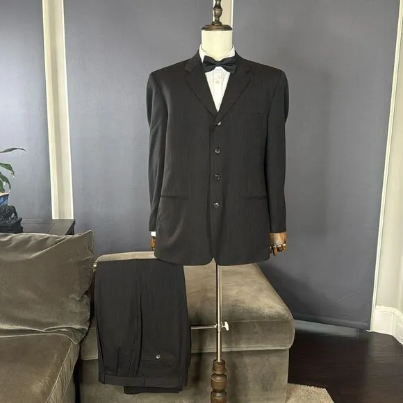 Men’s Linea Uomo 100% Wool Pinstripe 2Piece Formal Suit Jacket 44 Pants 38 (*39)
