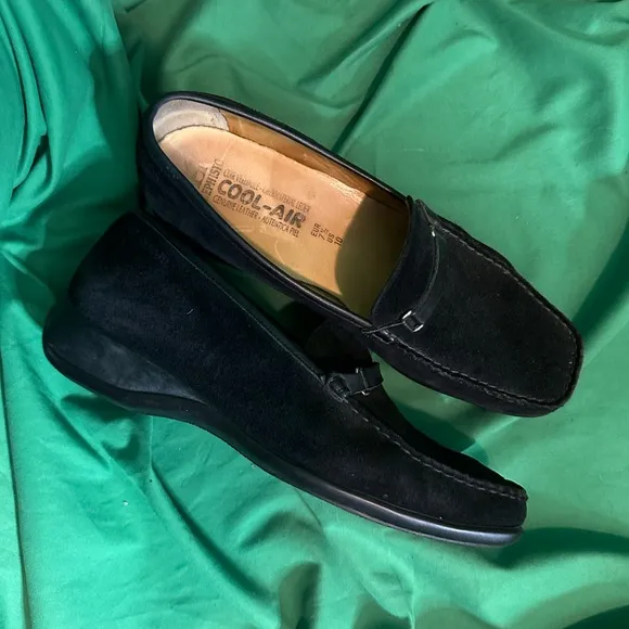 MEPHISTO black suede square toe slip-on loafers