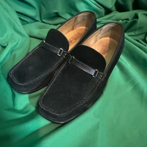 MEPHISTO black suede square toe slip-on loafers