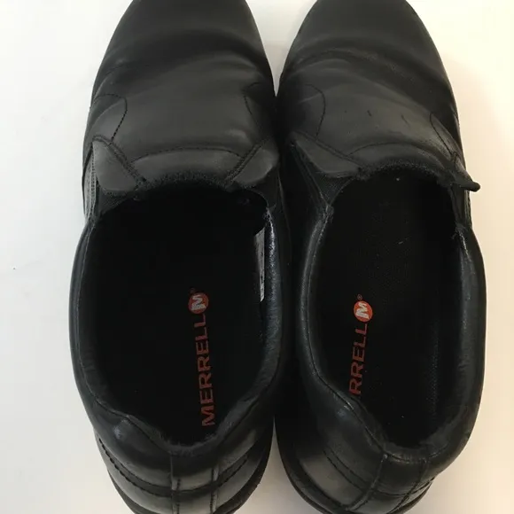 MERRELL BLACK LEATHER SLIP ON SHOES DUAL DENSITY SZ 9.5