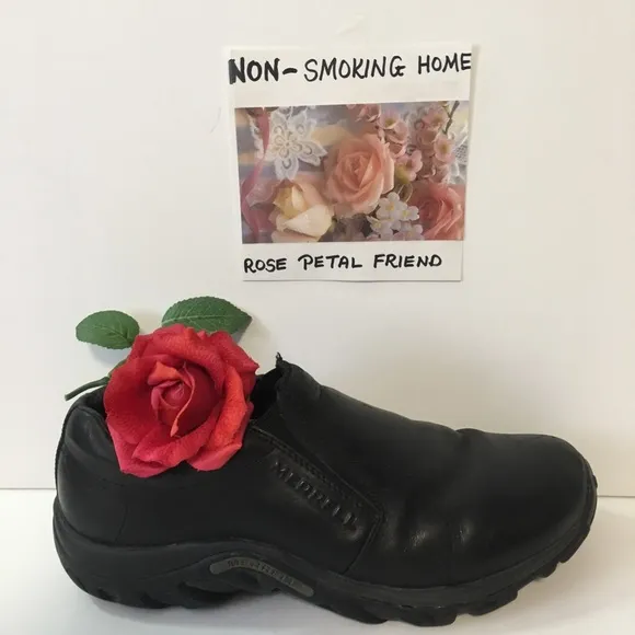 MERRELL BLACK LEATHER SLIP ON SHOES DUAL DENSITY SZ 9.5
