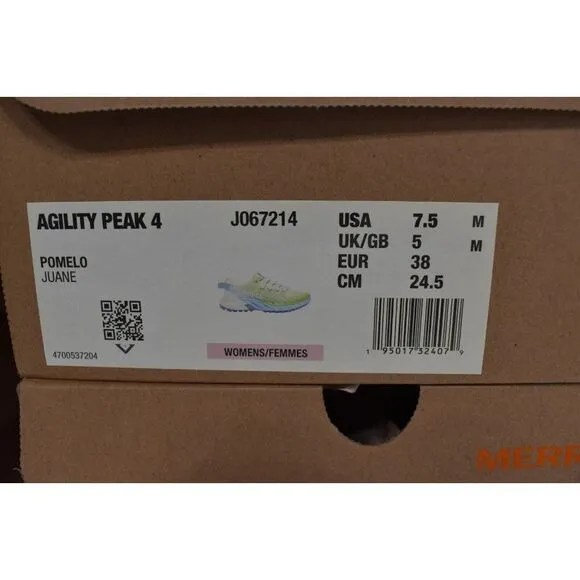 Merrell Womens Size 7.5 Agility Peak 4 Pomelo Trail Running Sneakers Shoes