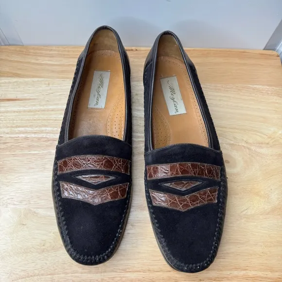 Mezlan Mens Crocodile Skin and Suede Two Tone Loafers Size 12 EUC