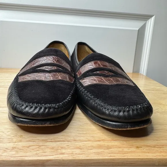 Mezlan Mens Crocodile Skin and Suede Two Tone Loafers Size 12 EUC