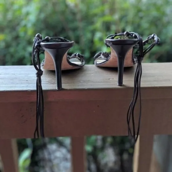 Michael Kors Brown Beaded Wrap Heel Sandals 10