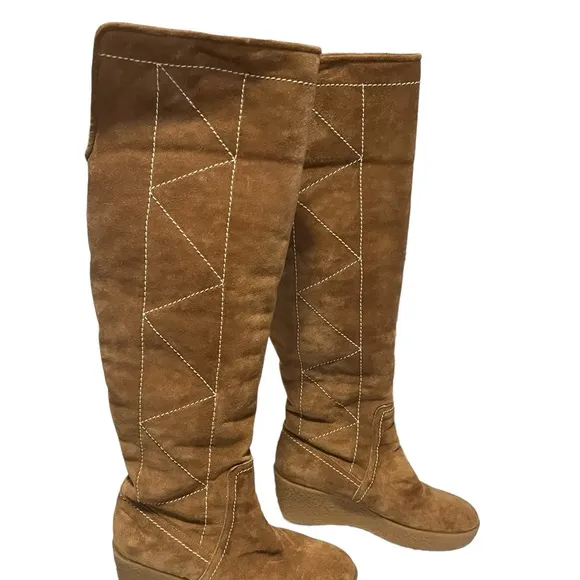 Michael Kors Crosby Suede Sherpa Lined Knee High Wedge Boots  Womens Size 7.5