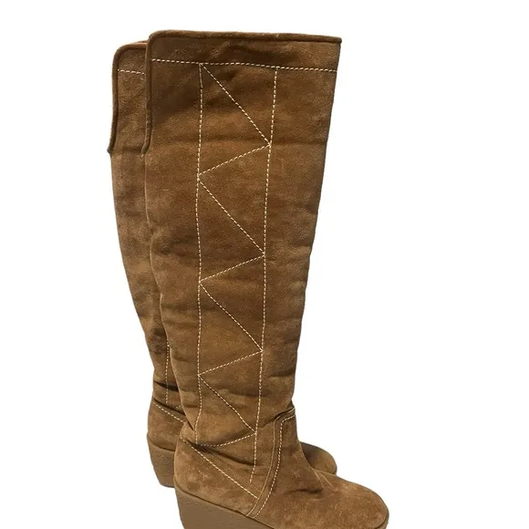 Michael Kors Crosby Suede Sherpa Lined Knee High Wedge Boots  Womens Size 7.5