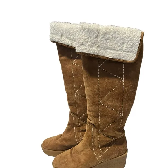 Michael Kors Crosby Suede Sherpa Lined Knee High Wedge Boots  Womens Size 7.5