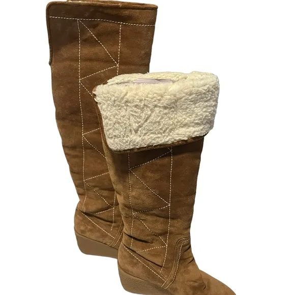 Michael Kors Crosby Suede Sherpa Lined Knee High Wedge Boots  Womens Size 7.5