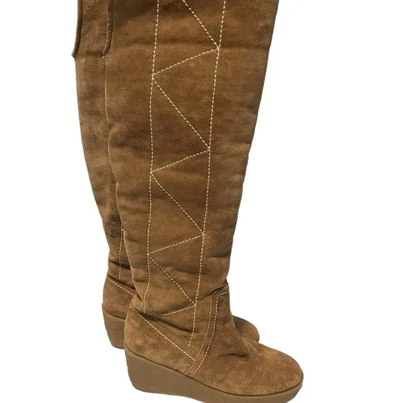Michael Kors Crosby Suede Sherpa Lined Knee High Wedge Boots  Womens Size 7.5