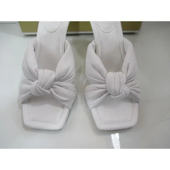 Michael Kors Elena Heeled Slide Sandal Knotted Strap Leather Optic White