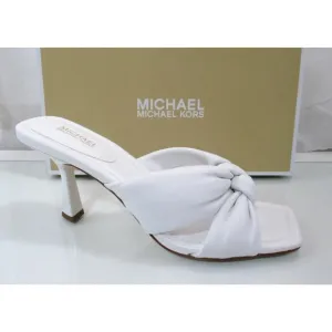 Michael Kors Elena Heeled Slide Sandal Knotted Strap Leather Optic White
