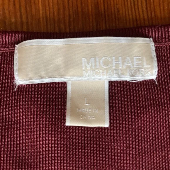 Michael Kors Fit and Flare Burgundy Dress Size Large, Short Sleeve Scoop…