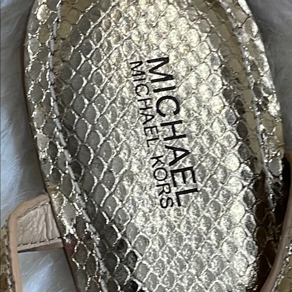 Michael Kors Gold T-Strap Sandals with Ankle Strap