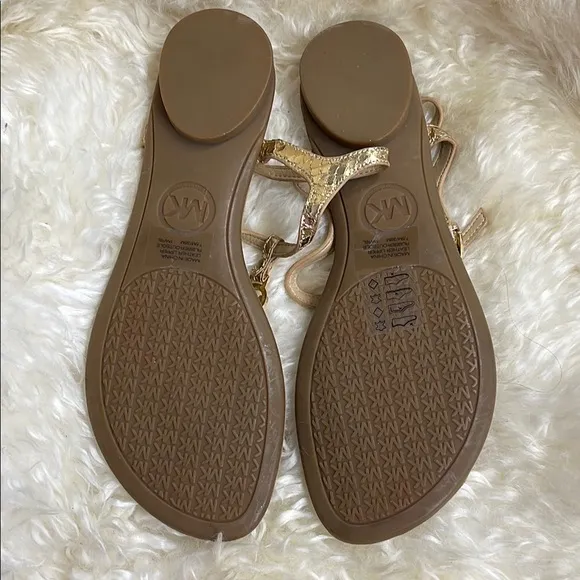Michael Kors Gold T-Strap Sandals with Ankle Strap