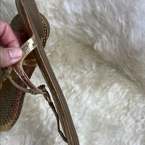 Michael Kors Gold T-Strap Sandals with Ankle Strap